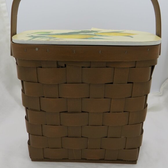 Handmade Vintage Basket Purse Lemons Decoupage, Lined, Fairmont Basket Works - Picture 2 of 10